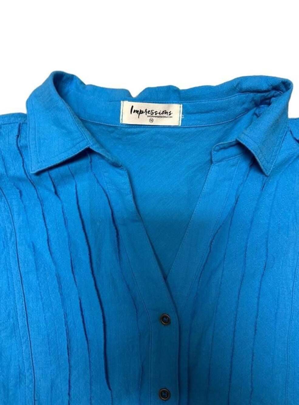 Impressions Seven Seas Button Up Top in Ocean Blue Curves Size 1X - Picture 2 of 4